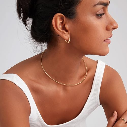 Sanfenly Choker Collar for Women 14K Gold Plated Silver Stainless Steel Metal Collar Choker Necklace Statement Open Cuff Bangle Necklace for Women3