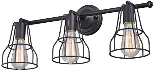 VAXCEL Clybourn 3-Light 23 inch W Oil Rubbed Bronze Industrial Bathroom Vanity Lighting Fixture, Adjustable Wire Cage Shade, Dimmable, LED Compatible, Reversible Over The Mirror Mounted Wall Sconce