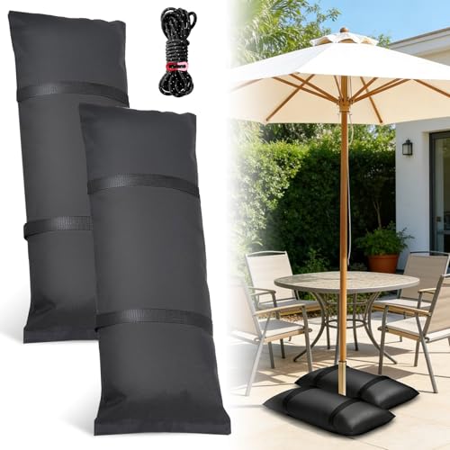 Image of Umbrella Base Weight Sandbags, 2 Pack Fillable Sand Bags 49 LBS for Outdoor, Weatherproof Heavy Duty Weights Sandbag for Parasol Gazebo Cantilever Umbrellas Garden Furniture, Black (Without Sand)