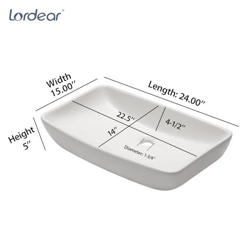 Lordear Vessel Sink Rectangular 24 Inch Curved Rectangle Bathroom Sink Modern Above Counter White Porcelain Ceramic Bathroom Vessel Vanity Sink Art Basin