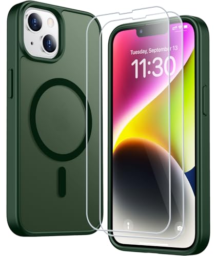 Coque iPhone 14 Plus translucide protection verre trempé lot de 2 vert