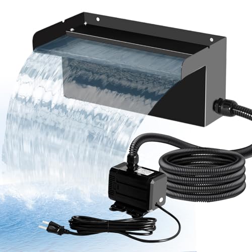 Image of Upgraded Outdoor Pond Waterfall Kit with 50W Pump - 825 GPH Water Flow, 12.2 Inch Adjustable Waterfall Spillway & Extra Long Hose for Garden Ponds, Backyard Water Features (foundation)