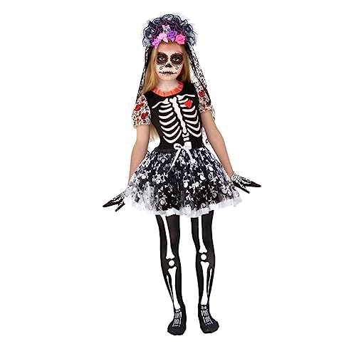 DEARMAMY 1 Juego vestido de tutú de las niñas falda vampiro traje chicas esqueleto vestido de halloween para niñas Disfraces de Halloween de niñas Disfraz de tutú paño Black