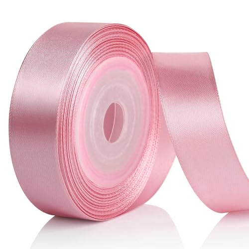 AiQInu Fita de Cetim Rosa, 25mm x 22m Fita de Cetim, Fita de Tecido para artesanato, embrulhos de presentes, balões, laços, decoração de casamentos