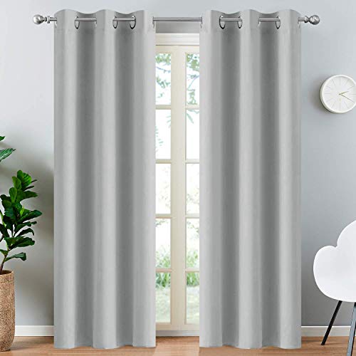 Yakamok Blackout Curtains for Bedroom,Grommet Thermal Insulated Room Darkening Curtains for Living Room, Set of 2 Panels (38 x 84Inch, Light Grey)