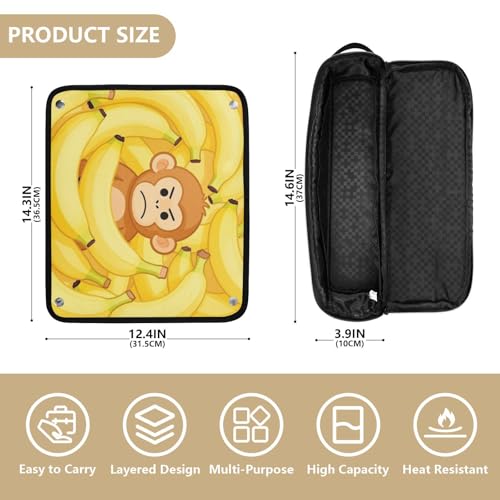 Bolsa de viaje para herramientas de cabello con tapete resistente al calor removible, impermeable, para planchas, rizadores y alisadores con diseño de mono y plátano para mujeres miniatura 4