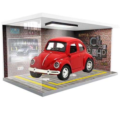 Expositor de cochera modelo de coche: soporte iluminado para coleccionista, vehículo en miniatura, vitrina iluminada, escena de estacionamiento de automóviles premium, estante de mesa duradero