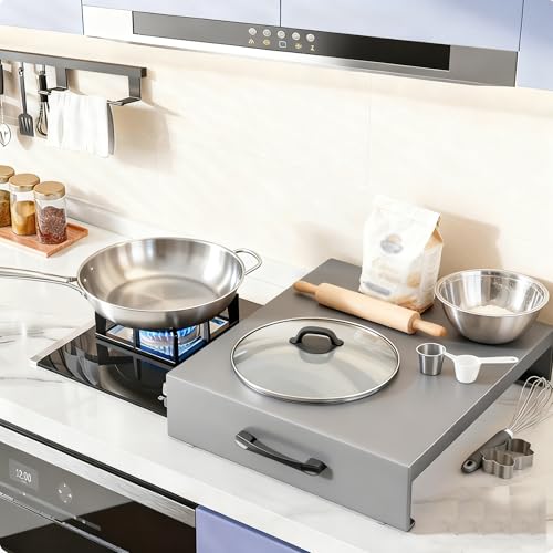 Multifunctional Gas Hob Cover Gas Hob Cover Plate Stove Top Covers with Handles for Compact Kitchens, Prep Areas and Apartments(Grey,L13.78xW17.72xH3.54IN)