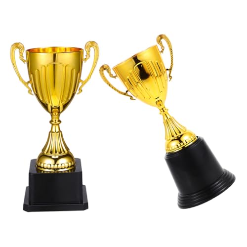 Trofeos para premios escolares de plástico Operitacx, paquete de 2 copas doradas pequeñas