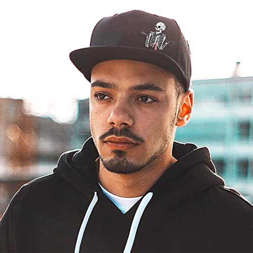 Flat Bill Brim Hats For Men Skeleton Skull Hat Snapback Hats For Men Fitted Hat Black Baseball Hats For Men Adjustable Snap Hip Hop Caps Men Cool Rock Unisex Skeleton Bone Teen Hats Boys Gifts Casual #TOP5