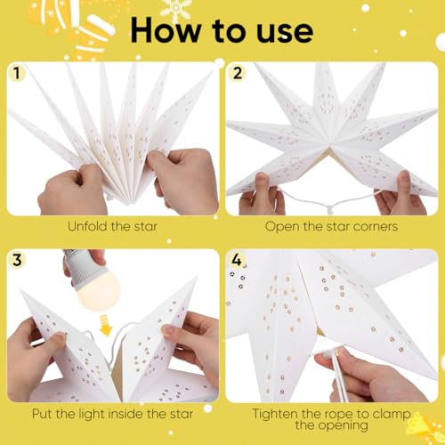 Image of LIOOBO Paper Star Lantern Lampshade Star Light Cover Garland Lantern Pendant Xmas Tree Topper for Christmas New Year Birthday Wedding Home Party Dercor Indoor and Outdoor 17.7 Inch