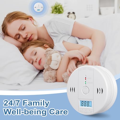 Carbon Monoxide Detectors Battery Powered, Carbon Monoxide Alarm with LED Digital Display, CO Alarm with Human Alarm Sounds and Test Button for Home Kitchen Restaurant Hotel Office(3 Pack)