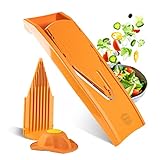 SET COMPLETO: la mandolina Börner cuenta con tres juegos de placas intercambiables que permiten cortar verduras y frutas en distintas formas y espesores desde 1,8 a 5,5 mm