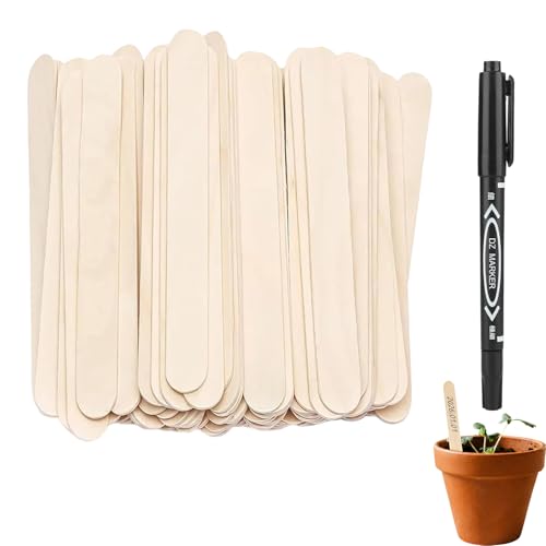 Weilin 100Pcs Plant Labels for Outdoor Plants Wooden Plant Labels and Pen for Outdoor Plants Label Wood and Pen for Herb Vegetable Flowers15x1.8cm