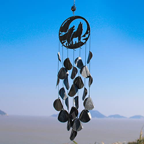 Wolf Wind Chimes, 29In Unique Creativity Windchimes Outdoors, Wolf Decor Gift, Memorial Gift For Family, Friends And Loved Ones, Also Suitable For Garden Decor（Antique Silver） #TOP5