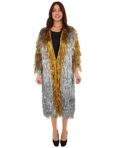 HPO Womens Gold & Glitter Thin Tinsel Foil Trenchcoat – Perfect for Halloween, Cosplay Outfit, Themed Party Fancy Dress - Large Adult