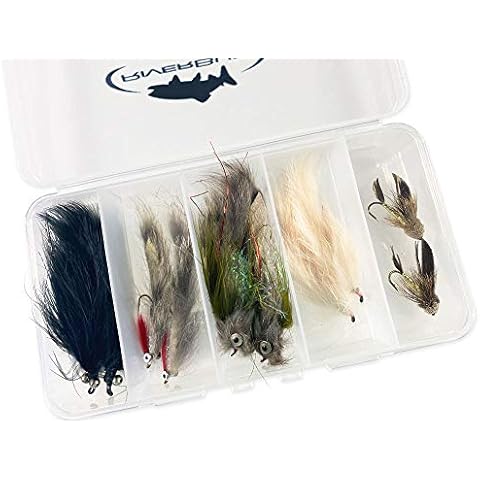 RiverBum Trout Streamer Fly Fishing Flies Assortment Kit with Fly Box, Bunny Leech, Muddler Minnow, Zonkers - 10 Piece Cover
