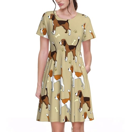 Robe d'été Beagle pour femme à manches courtes et col rond