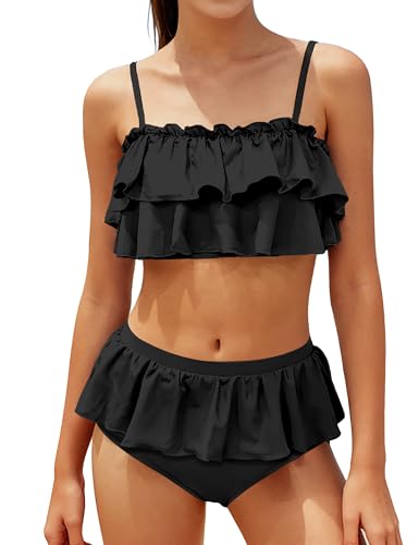 Image of NAPU Girls Swimsuit Color Block Tankini Swimsuit Quick Dry 2 Piece Bathing Suit for Girls 9-16 Years Teens Swimwear Summer
