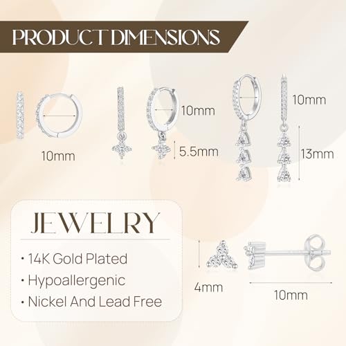 QUINBY Dangle Earrings For Women, Dainty 14K Gold Plated Earrings Stack, 4Pairs Hypoallergenic Earring Sets For Multiple Piercing - Hypoallergenic CZ Dangle Drop Earrings4
