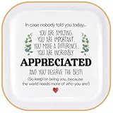 PUDDING CABIN Inspirational Gift Trinket Dish - Thank You Gifts for Women Friends - Teacher Appreciation Gifts for Coworker Employee Staff- Motivational Quote Jewelry Tray(4 x 4 Inches)
