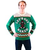 Let's Get Baked Happy Gingerbread Adult Green Ugly Christmas Sweater