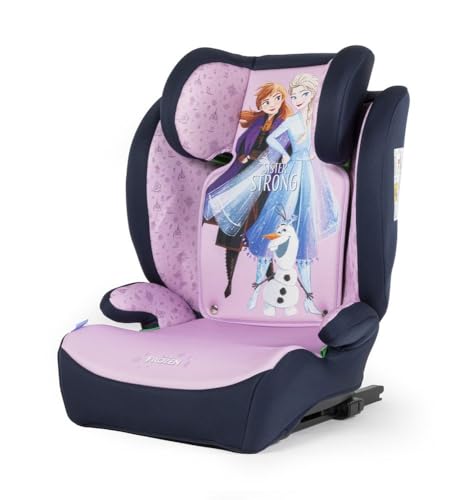 Disney fotelik samochodowy dla dzieci z motywem "Kraina lodu" z certyfikatem ISOFIX, wysokość od 100 do 150 cm, z grafiką księżniczki Elsy, Anny i zabawnego Olafa na fioletowym tle