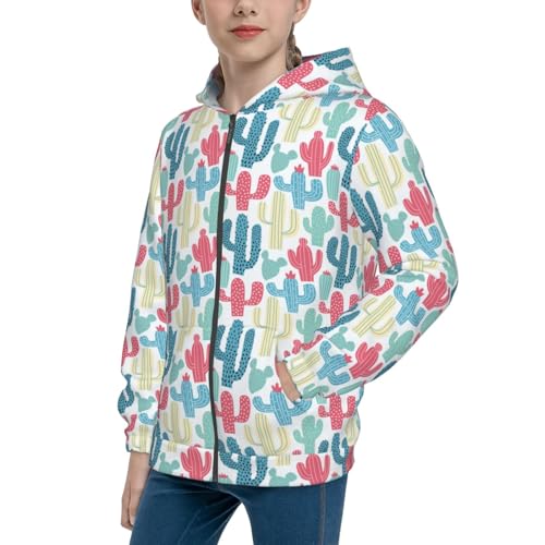Cactus Colorful Kid Hoodies Boys Zip Up Sweatshirts Girls Pullover with Pocket - Main Image