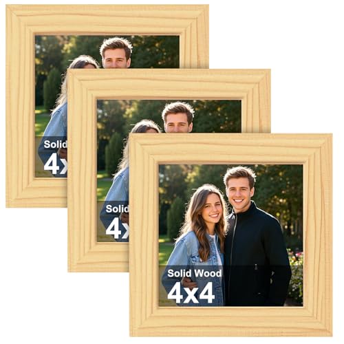 4x4 Photo Frames, 3 Pack Wood Picture Frames 10x10cm Square Picture Frames Small Photo Frames for Wall Mount & Desk Stand