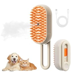 Hanlisee 4 in 1 Cat Steam Brush For Shedding, Rechargeable Steam Pet Brush For Long Or Short Haired Cats And Dogs, Anti-Static, Massage, Cleaning, Shedding & Combing All In One!（Brown）