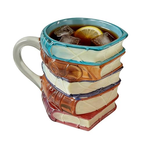 Taza de café pintada de vidrio de 8 x 8 x 8 cm, diseño apilado 3D, acabado artístico de resina de acero inoxidable, estilo coleccionable, escritorio de lectura, regalo de biblioteca en casa