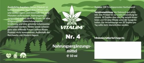 VITAL24 - Premium Nr. 40 mit 10ML (250 Tropfen) extra starkes und hochdosiertes Hanfsamenöl - Vital Hanfsamenöl - 100% Natur - Hanftropfen mit Omega 3-6-9