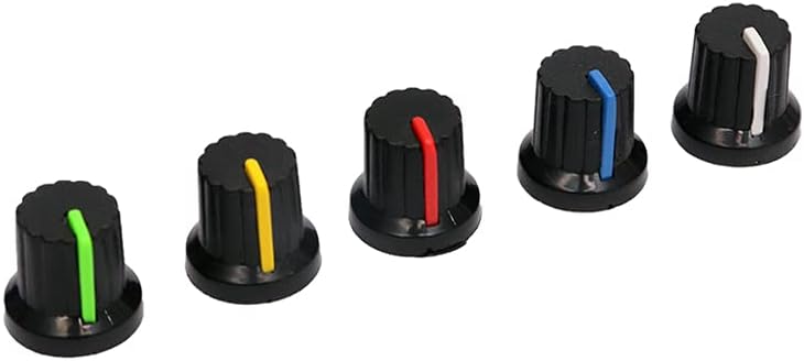 Electronic Spices 25 Pcs 6mm Shaft Rotary Volume Control Plastic Potentiometer Knob Hole Dia Threaded Knurled Potentiometer Knobs Caps (5Pcs Each))