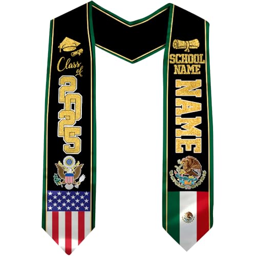 Mexican Graduation Stole, Mexican Flag Graduation Stole, Mexican Graduation Sash, Custom Mexican American Flag Graduation Sash 2025, Custom Graduation Stole, Mexican Stole, Mexican Sash, 3