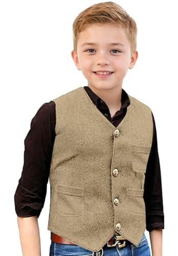 Retro Boys Vest Tweed Herringbone Kids Vest 4 Buttons Slim Fit Sleeveless Waistcoat for Wedding Prom Outfit - Main Image