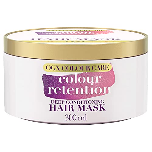 OGX Maschera Colour Care + Colour Retention, Maschera capelli colorati e decolorati con Tecnologia Bond Plex, Maschera capelli ristrutturante con protettore solare capelli per i raggi UVA e UVB,300 ml