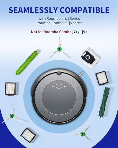 Image of Replacement Parts & Accessories for iRobot E, I & J Series, Combo i5, j5 Series Robot Vacuum, 2 Dual Multi-Surface Rubber Brushes & 6 HEPA Filter & 6 Edge-Sweeping Brushes & 6 Disposable Bags