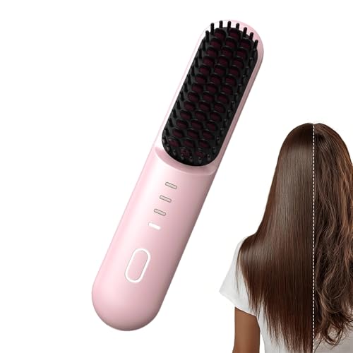 Cepillo alisador | 4 Temperaturas Inalámbricas Anti-Brurural Peine Caliente Enderezador para Mujeres, Adolescentes, Niñas Pelo Corto, Largo, Casa, Oficina, Viajes Exteriores,