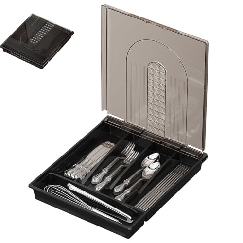 Wnddle Besteckkasten mit Deckel, Tragbar Besteck Aufbewahrung, Besteckkästen mit 6 Fächern, Küchen Organizer, Besteckaufbewahrung für...