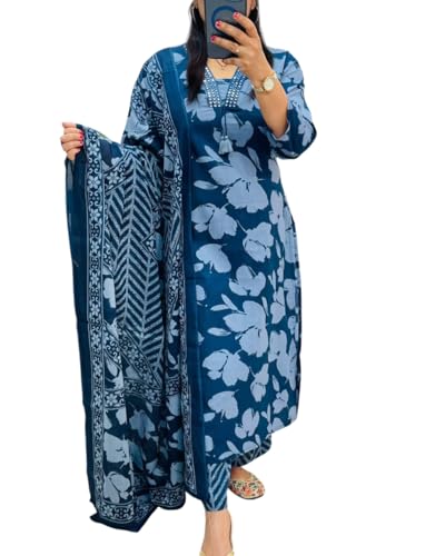 Image of Rangnavi Women's Floral Printed Stright Kurta with Pant & Dupatta Set | Ethnic set | Kurta set