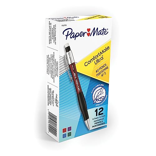 Paper Mate Comfort Mate Ultra Mechanical Pencils, 0.7mm, HB #2, Assorted Colors, 12 Count