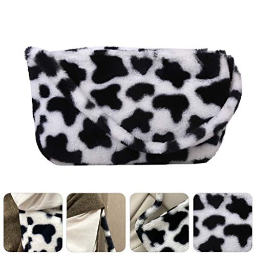SOIMISS bolsa de ombro de pelúcia para o inverno, estampa de vaca, bolsa de mão com fecho de zíper,