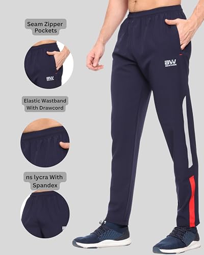 Image of Men's Ns Lycra Spandex Mixx Polyester Sports Trackpants with Both Side Zipper Pockets