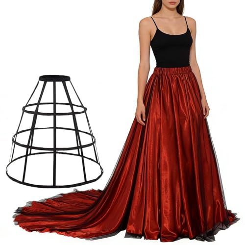 BPURB Women Wedding Skirt Floor Length with Long Train Bridal Overskirt Red
