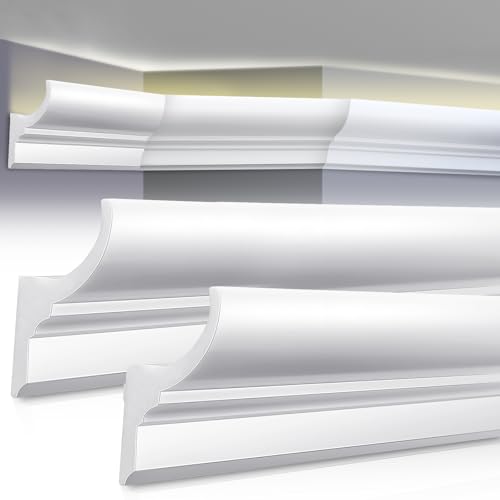 Image of Pushglossy 16 Pcs 47.24″(Total 63 Ft) Ceiling Crown Molding with LED Duct Kit for Seamless Ambient Accent Lighting Waterproof Channel for Easy LED Trim Moulding Strip Installation