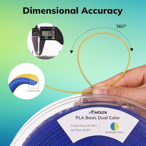 Image of AMOLEN PLA Filament 1.75mm Dual Color Blue & Bright Yellow, True High Speed 600mm /s 3D Printer Filament, Dimensional Accuracy + /- 0.02mm, 1KG Spool(2.2lbs) Fits for Most FDM 3D Printers