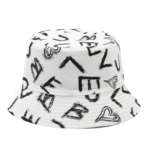 Quanhaigou Bucket Hat for Men Women,Packable Reversible Printed Sun Hats,Fisherman Outdoor Summer Travel Hiking Beach Caps (Letters White)