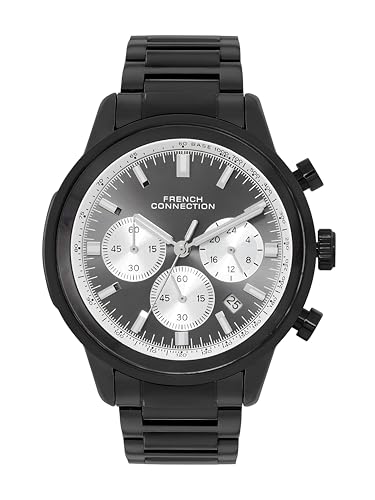 Image of French Connection Sunray Round Dial with Black Stainless Steel Strap Chronograph Watch for Mens - FCN0120BM