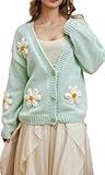 Migratory Bird Guide Kawaii Y2K - Cárdigan tipo suéter para mujer, manga larga, cuello en V, botones, de punto floral, ropa de mujer, Verde (Mint Green), M