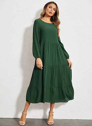 Image of Halife Women's Summer Casual Maxi Dresses Flowy Ruffle Boho Long Dresses with Pockets